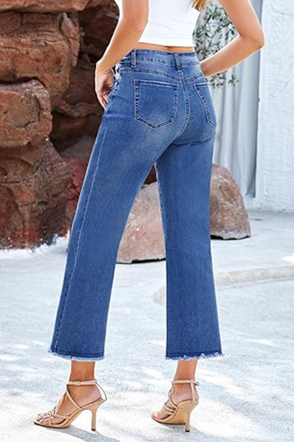 Stylish High-waisted Buttoned Casual Pocket Stretch Jeans