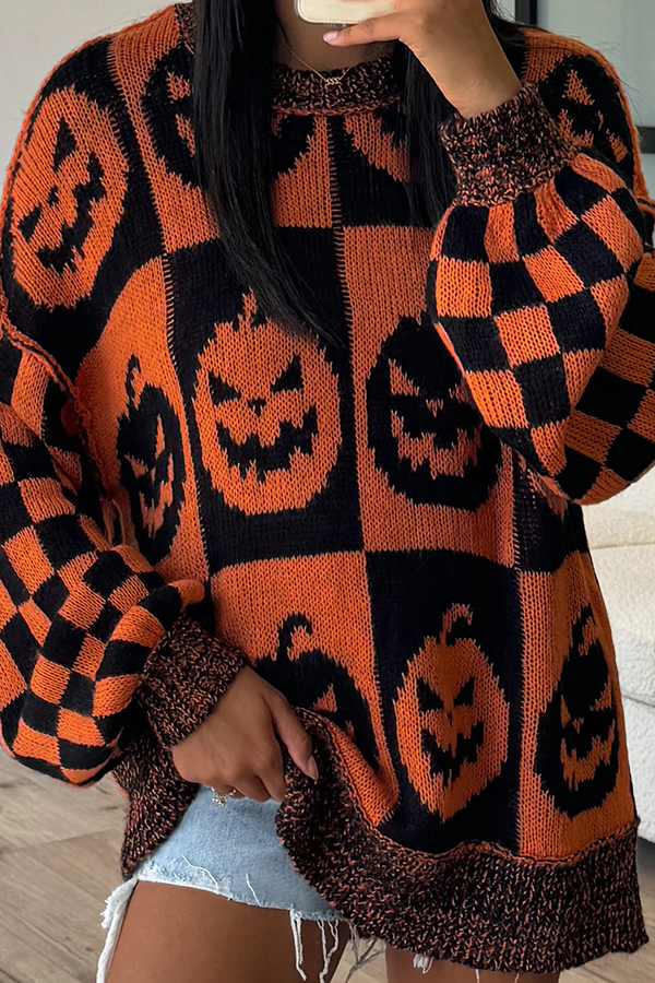 Halloween Casual Loose Crew Neck Sweater-consonak