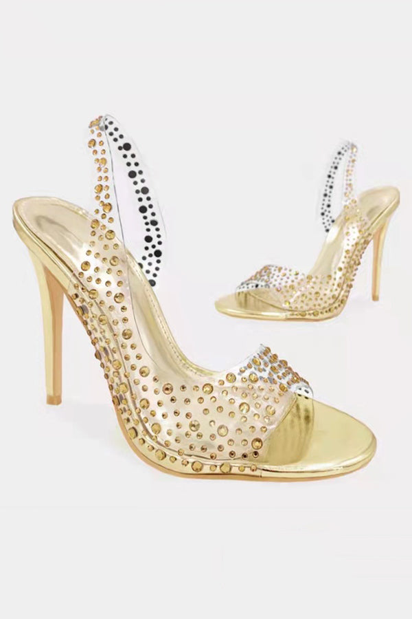 Fashionable Rhinestone High Heel Slingback Open Toe Sandals | Consonak