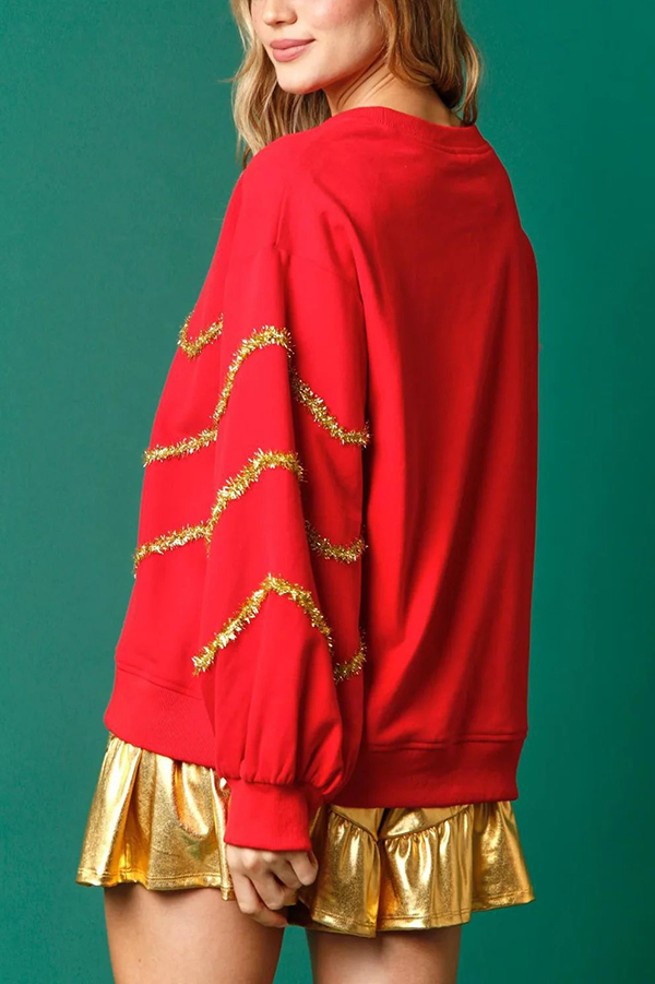 Christmas Tree Sequined Long Sleeve Loose Sweatshirt-consonak