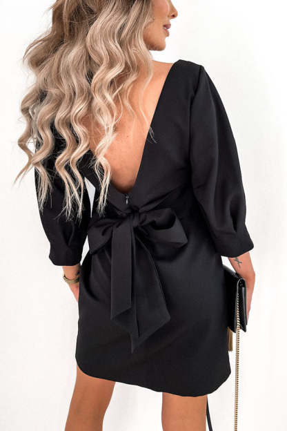 Cute Collab Bowknot Decor V-Back Cocktail Party Dress-consonak