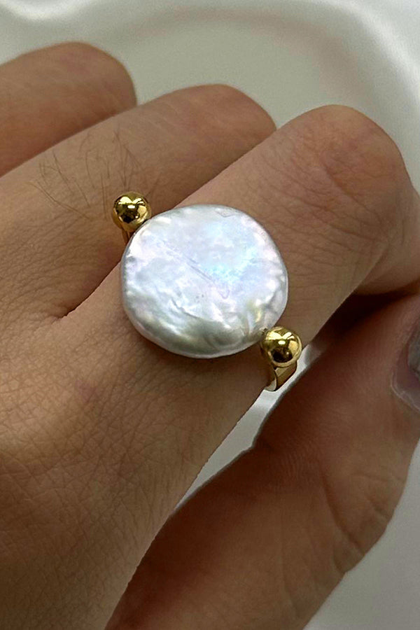 Fashion Button Pearl Polished Elegant Ring-consonak