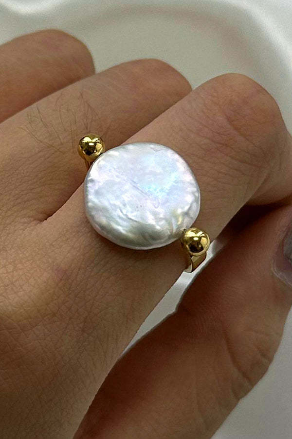 Fashion Button Pearl Polished Elegant Ring-consonak