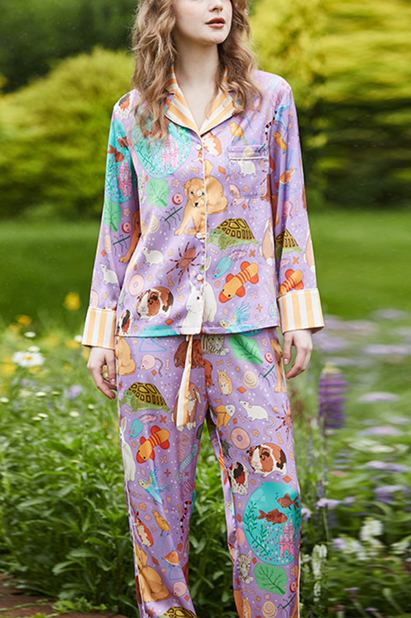 Guinea Pig and Fish Print Home Long-sleeved Two-piece Set | Consonak