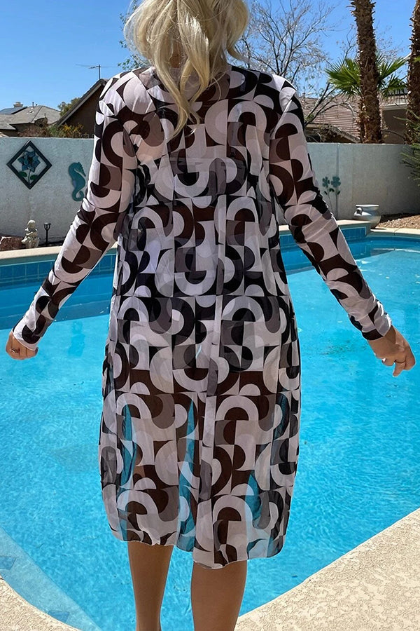 Unique Printed Paneled Lace Up Pleated Three Pieces Swimsuit Set-consonak