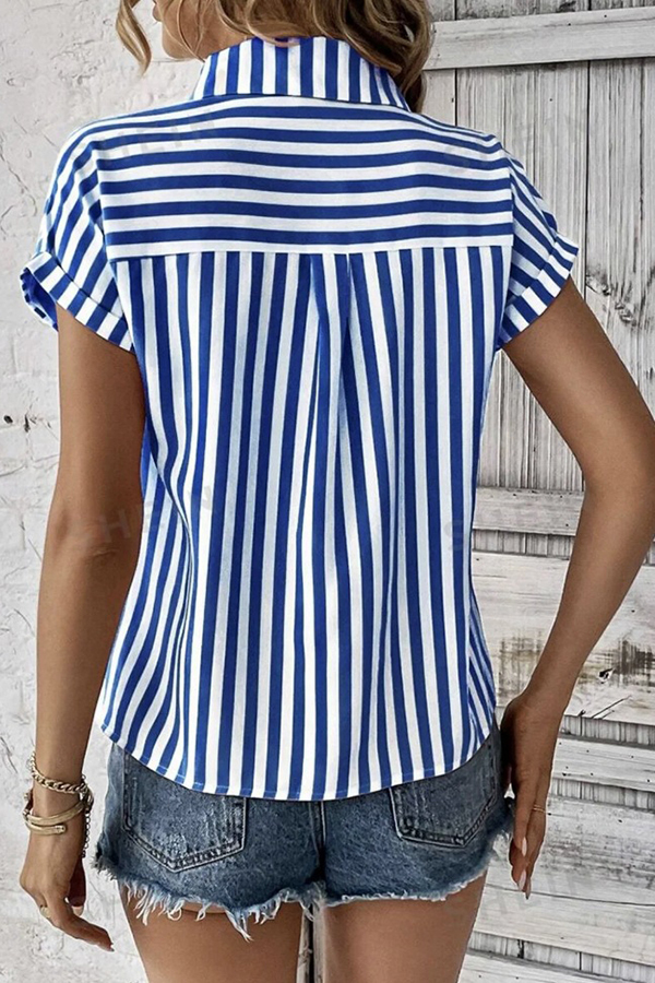 Striped Print Short Sleeve Pocket Shirt Top-consonak