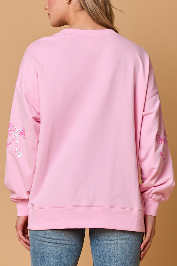 Christmas Bow Sequin Casual Loose Long-sleeved Sweatshirt-consonak