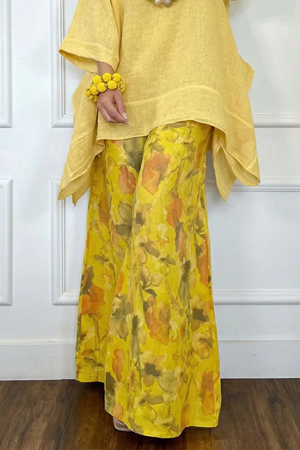 Sienna Asymmetric Linen-Look Resort Set in Sunshine Yellow-Consonak