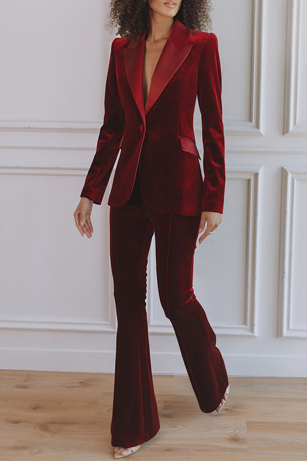 Delicate Daze Velvet Satin Lapel Button Up Long Sleeve Tapered Waist Blazer-consonak