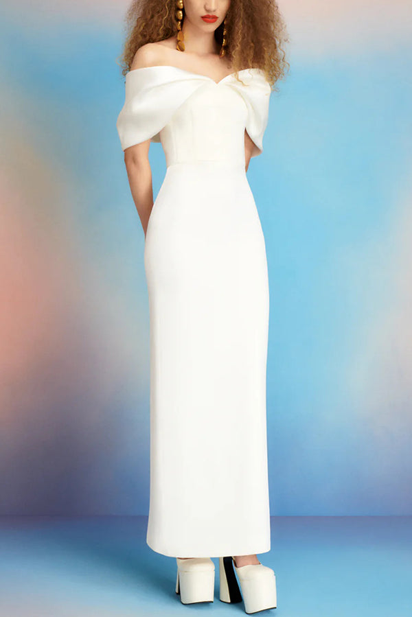 Elegant Off-shoulder Spliced fitted Backless Maxi Dress-consonak