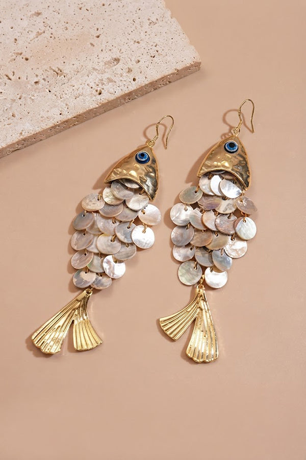 Fish-shaped Shell Tassel Ear Hooks-Consonak