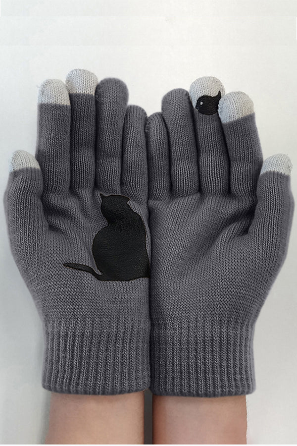 Cat and Bird Print Gloves-consonak