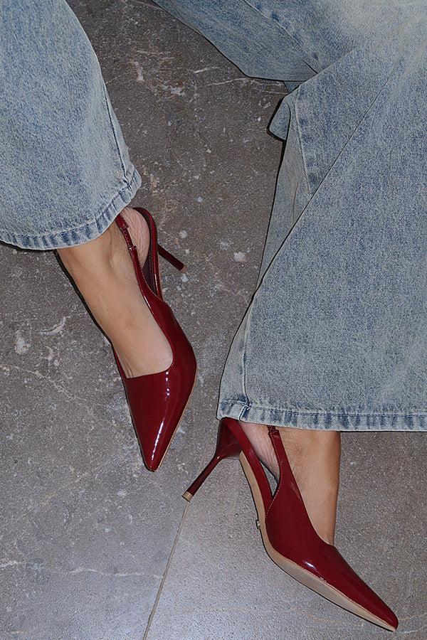 Patent Leather Pointed Toe Hollow Back High Heels-consonak