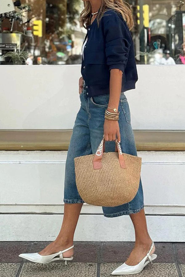 Cup of Cozy Round Neck Buttoned Long Sleeve Short Pocket Jacket-consonak