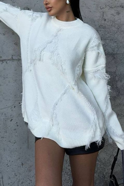 Fashionable Hollow Tassel Loose Sweater-consonak
