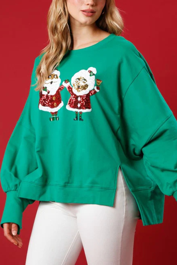 Christmas Santa Sequined Casual Loose Long Sleeve Sweatshirt-consonak
