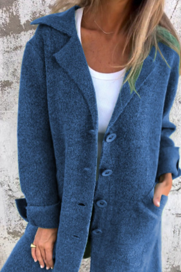 Solid Color Lapel Pocket Single Breasted Midi Coat-consonak
