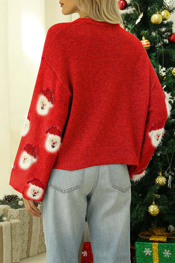 Christmas Print Crew Neck Long Sleeve Sweater-consonak