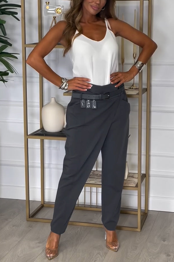 Busy As Usual High Rise Button Waist Pocket Tapered Pants-consonak