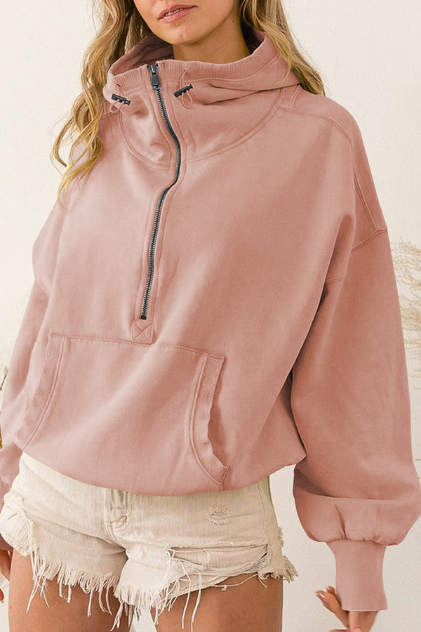 Front Pocket Zip Drawstring Long Sleeve Hoodie-consonak