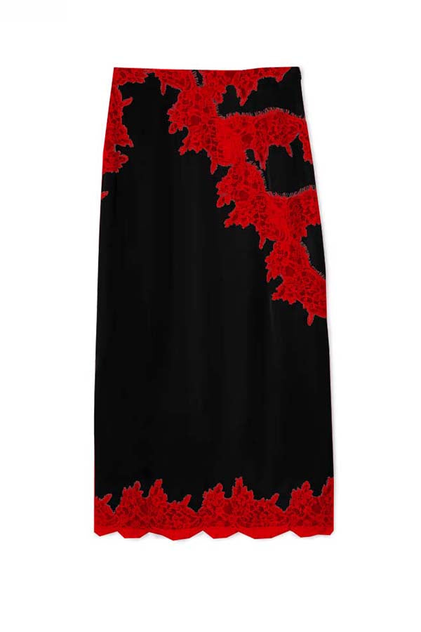 Sunday Social Contrast Color Satin Lace Trim Mid Rise Maxi Skirt | Consonak
