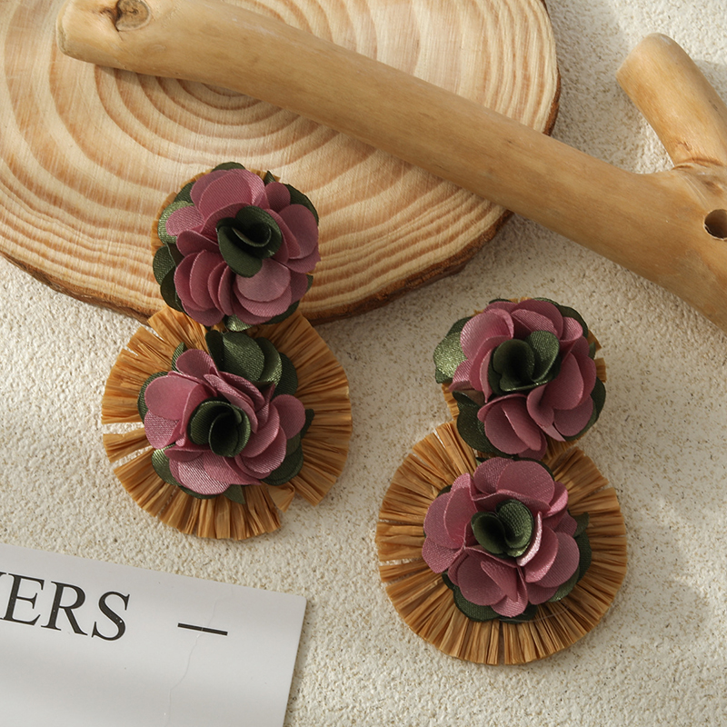 Bohemian Resort Style Fabric Flower Earrings-consonak