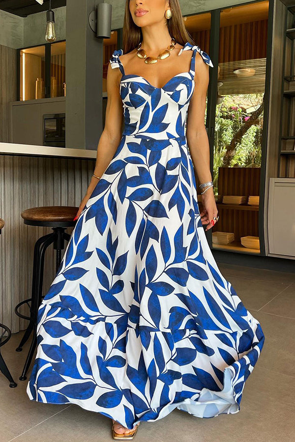 High Waisted Strappy Floral Print Halter Panel Maxi Dress-consonak