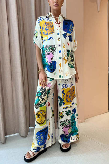 Meralda Unique Print Elastic Waist Pocketed Wide Leg Pants-consonak