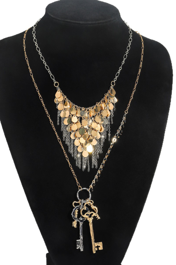 Fashionable Sequined Tassel Key Multi-layer Exaggerated Necklace