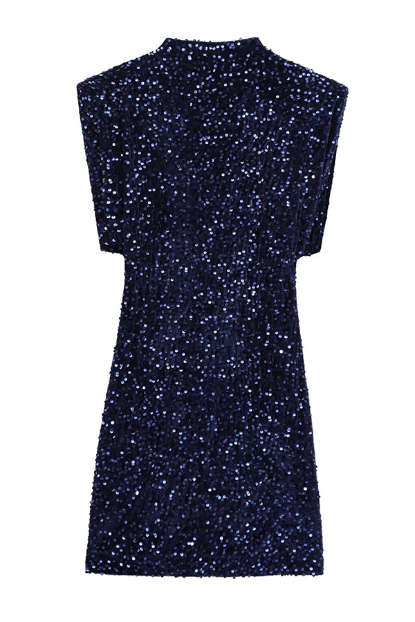 Fashionable Sequined Round Neck Sleeveless Slim-fit Mini Dress-consonak
