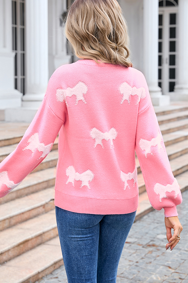 Fashionable Round Neck Long Sleeve Knitted Bow Sweater-consonak
