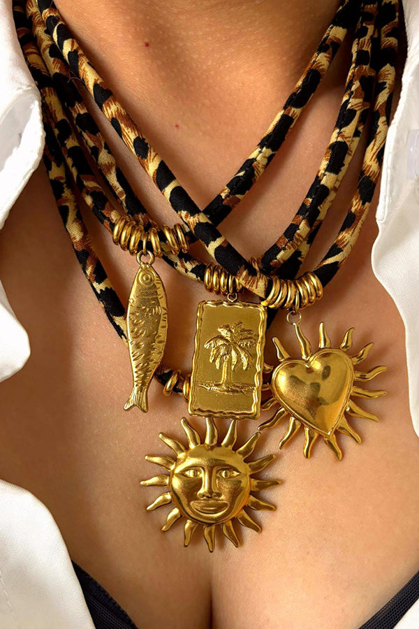 Leopard Print Velvet Rope Design Stainless Steel Necklace | Consonak