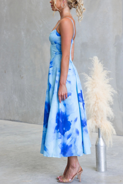 Floral Print Spaghetti Strap Backless Holiday Maxi Dress-consonak