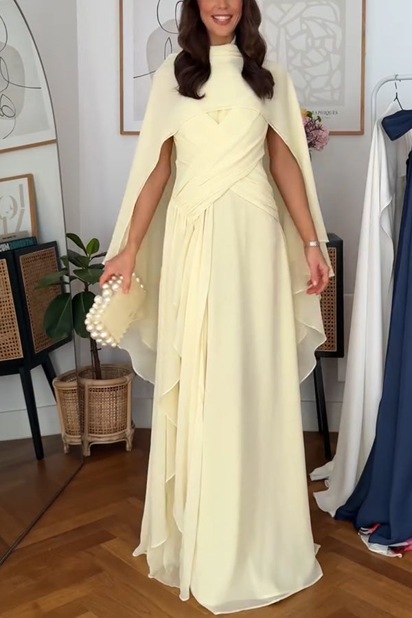 Spring Enchantment Chiffon Crinkle Cross Front Drape Scarf Maxi Dress