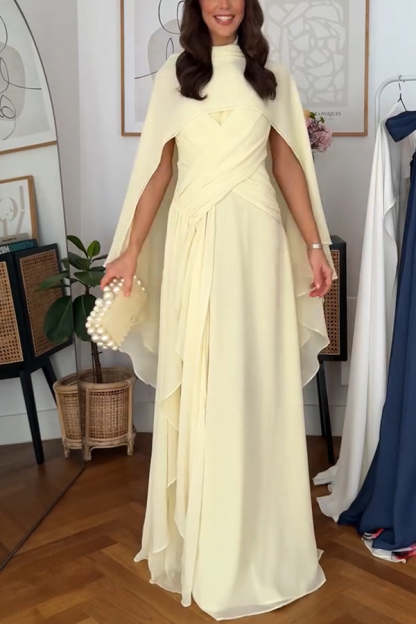 Spring Enchantment Chiffon Crinkle Cross Front Drape Scarf Maxi Dress