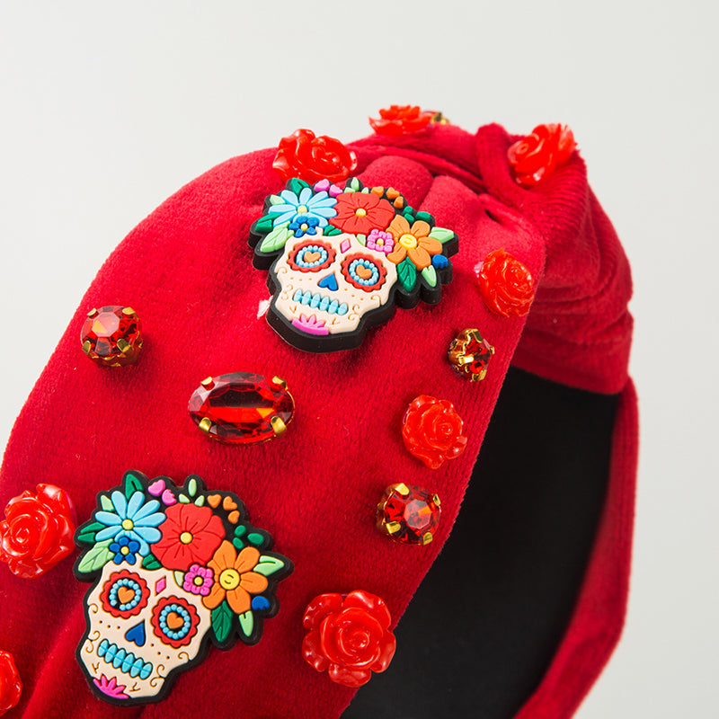 Halloween Fabric Rose Skull Rhinestone Hair Accessory-consonak