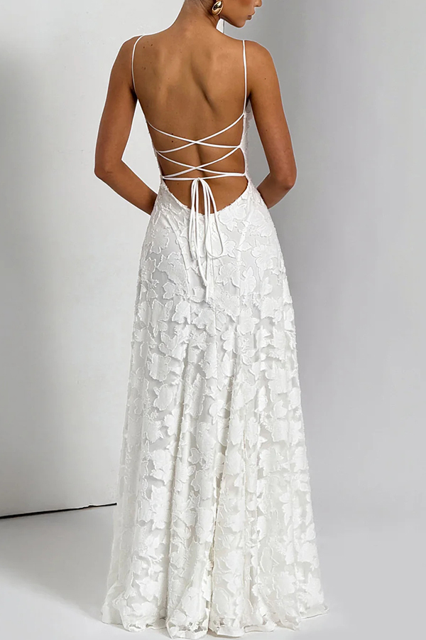 Francis Custom Floral Burnout Fabric Cowl Neck Back Lace-up Maxi Dress | Consonak