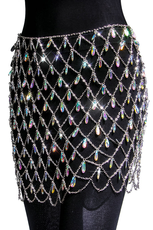 Sexy Hollow Colorful Sparkling Crystal Skirt-consonak