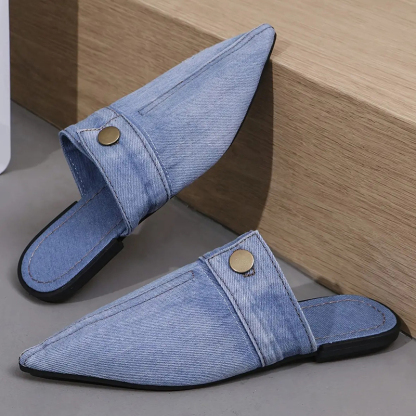 Casual Flat Pointed Toe Denim Slippers-consonak