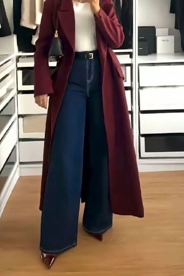 Stylish High-waisted Pocket Casual Straight-leg Wide-leg Jeans-consonak