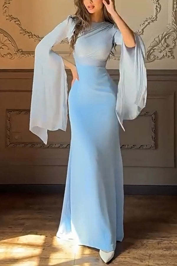 Fashionable Slit Long-sleeved Patchwork Slim-fit Maxi Dress-consonak