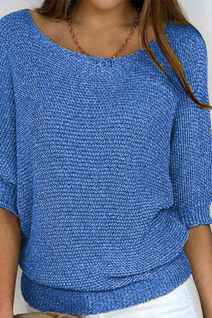 Crew Neck Knitted Half Sleeve Sweater-consonak