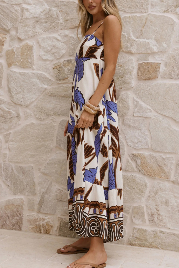 Floral Print Sleeveless Camisole Casual Vacation Maxi Dress-consonak