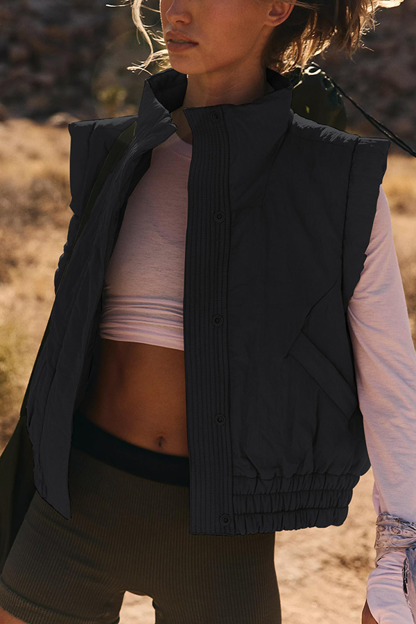 Versatile Stand Collar Button Sleeveless Loose Pocket Casual Vest Jacket-consonak