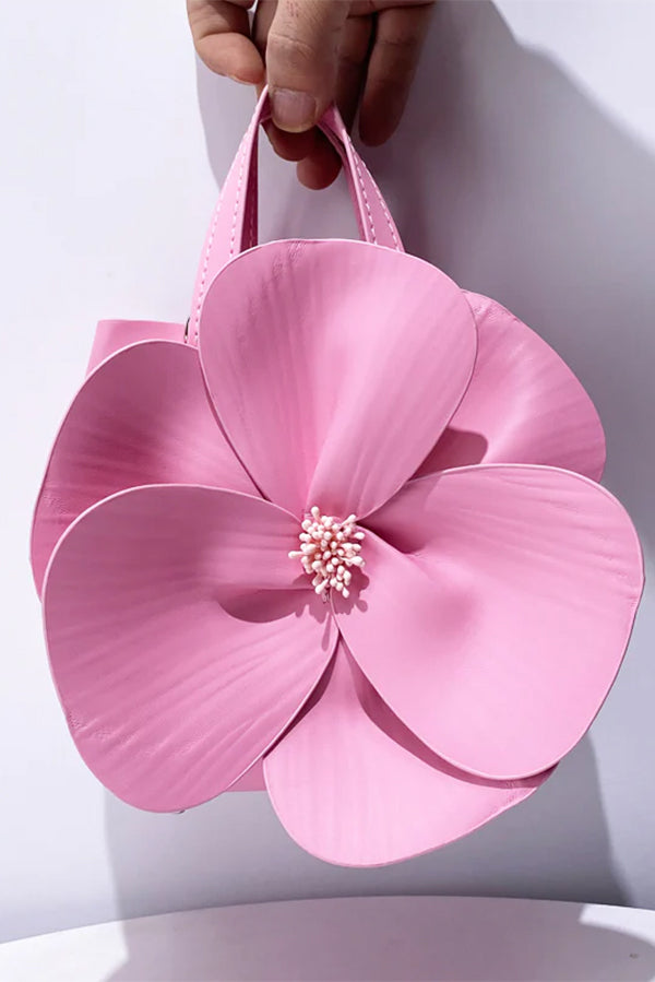 Fashionable 3D Petal Flower Solid Color Collar Handbag (including Lining)-consonak