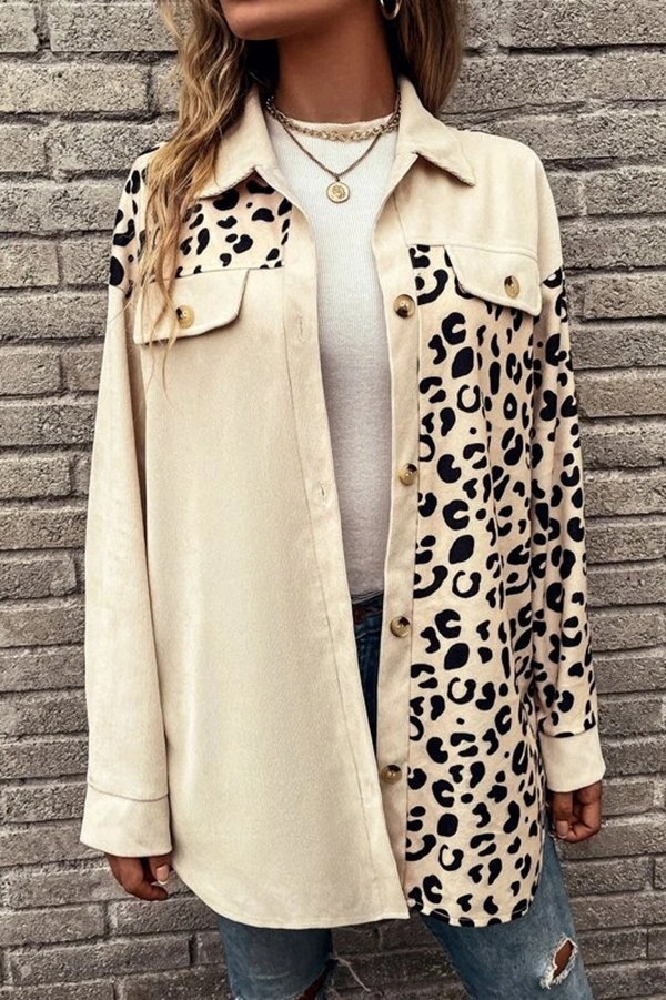 Leopard Print Single-breasted Mid-length Shirt Jacket-consonak