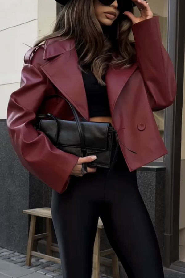 Stylish Lapel Long Sleeve Retro Loose Leather Jacket-consonak