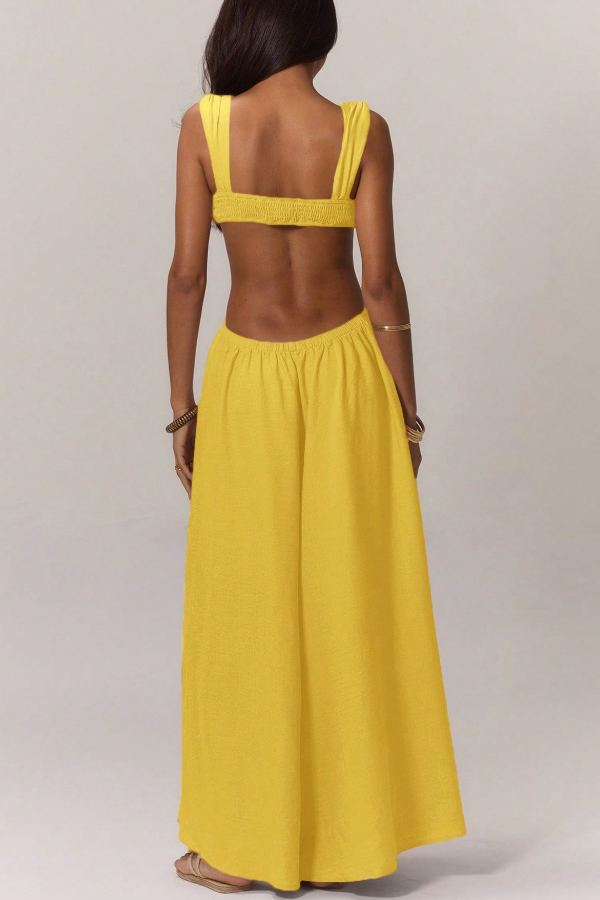 Solid Color Casual Camisole Loose Stretch Wide-leg Jumpsuit-consonak