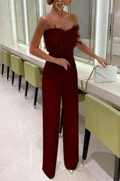 Feather Tube Top Jumpsuit-consonak