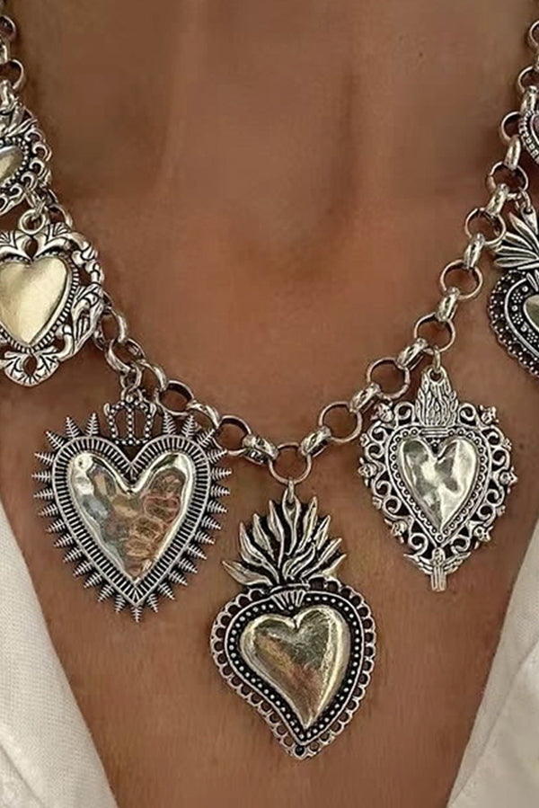 Vintage Religious Sacred Heart Pendant Silver Chain Necklace | Consonak